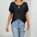 Medium Black Butterfly Sleeve Eyelet Bow Top