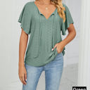 XL Green Butterfly Sleeve Eyelet Bow Top