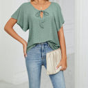 XL Green Butterfly Sleeve Eyelet Bow Top