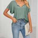 XL Green Butterfly Sleeve Eyelet Bow Top