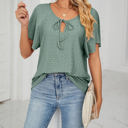 XL Green Butterfly Sleeve Eyelet Bow Top