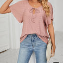 Medium Pink Butterfly Sleeve Eyelet Bow Top