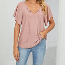 Medium Pink Butterfly Sleeve Eyelet Bow Top