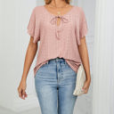 Medium Pink Butterfly Sleeve Eyelet Bow Top