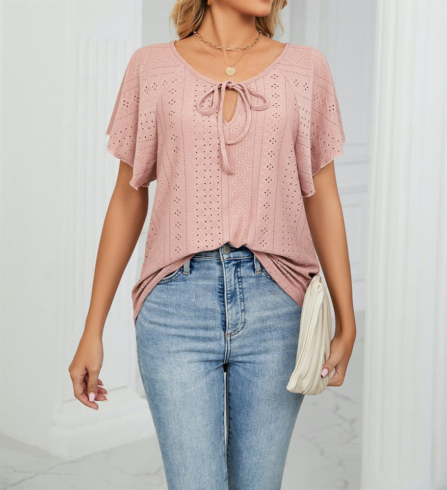 Butterfly Sleeve Eyelet Bow Top