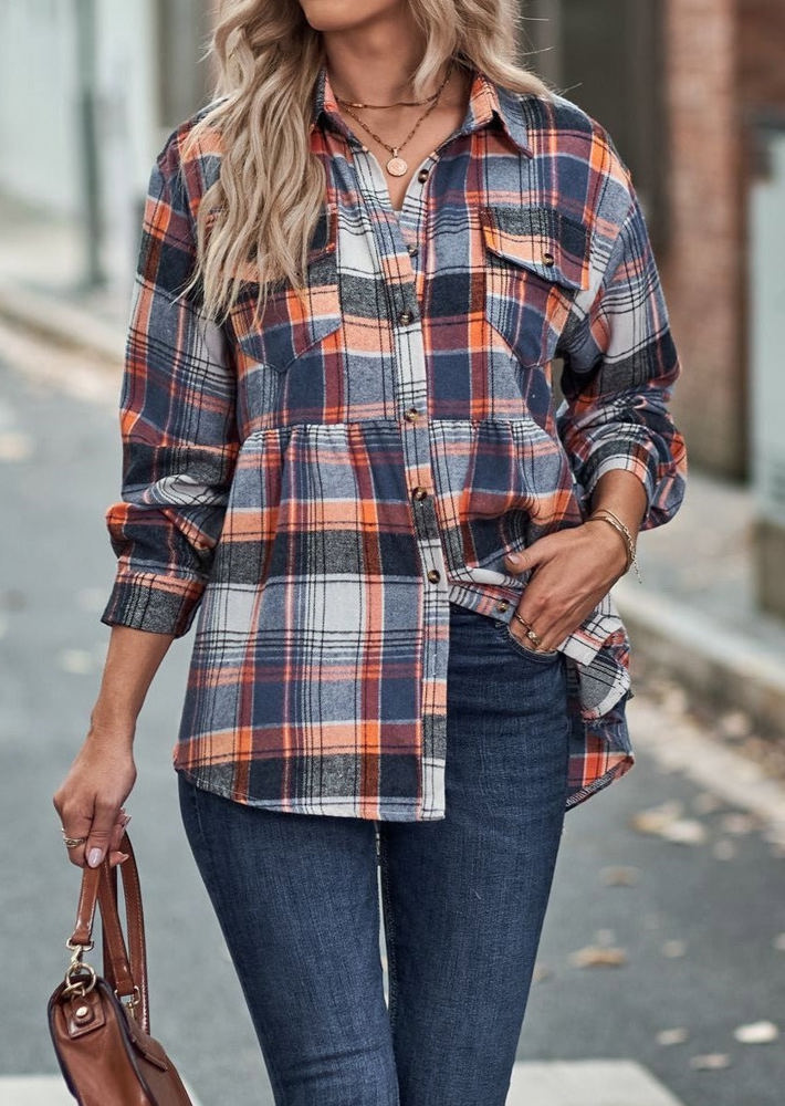 Gathered Plaid Pocket Top