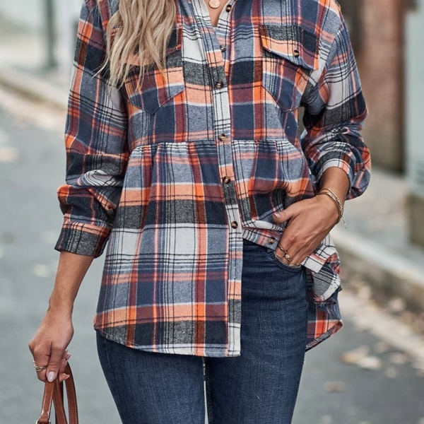 Gathered Plaid Pocket Top