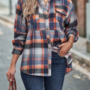  Gathered Plaid Pocket Top