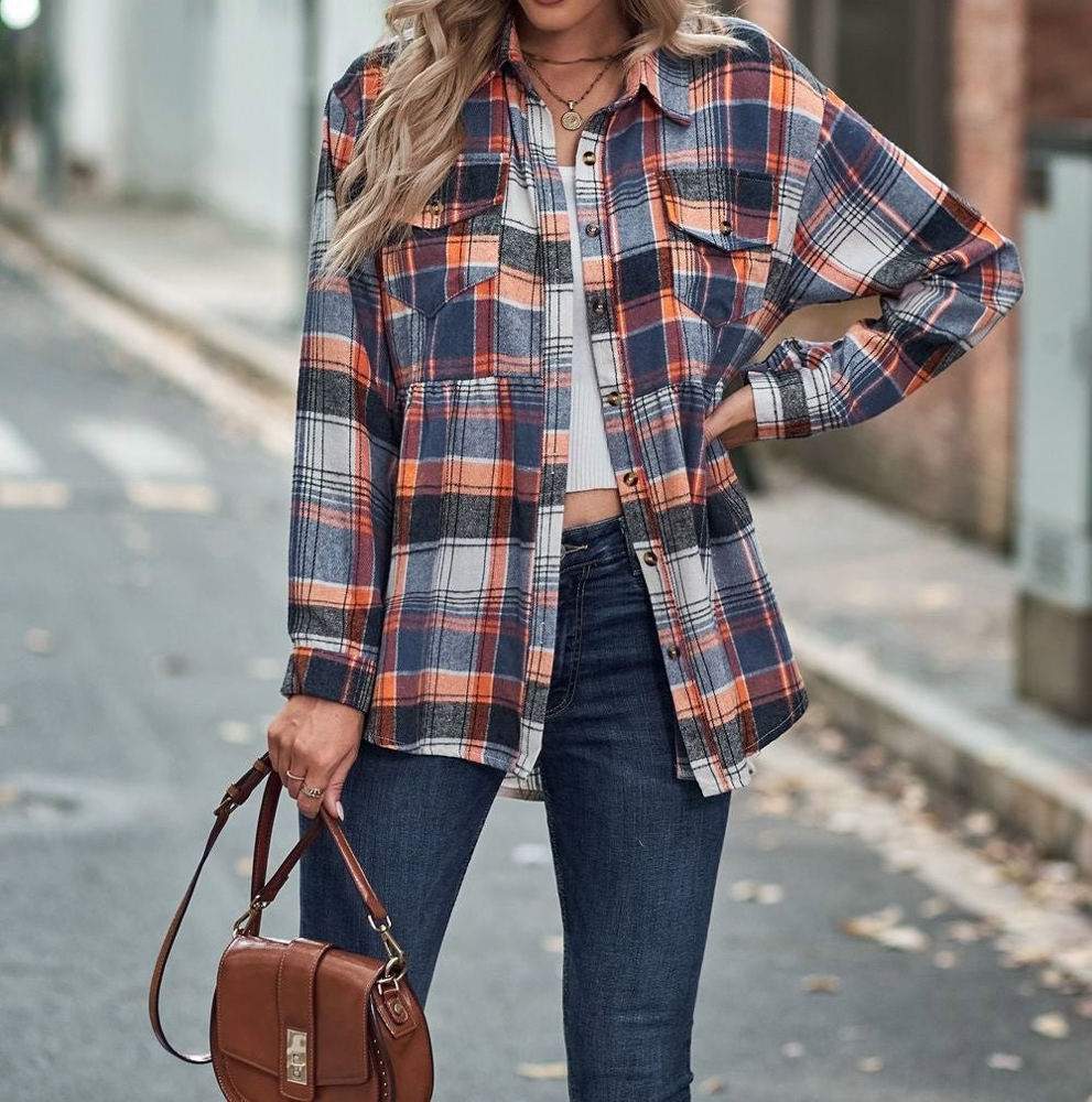 Gathered Plaid Pocket Top