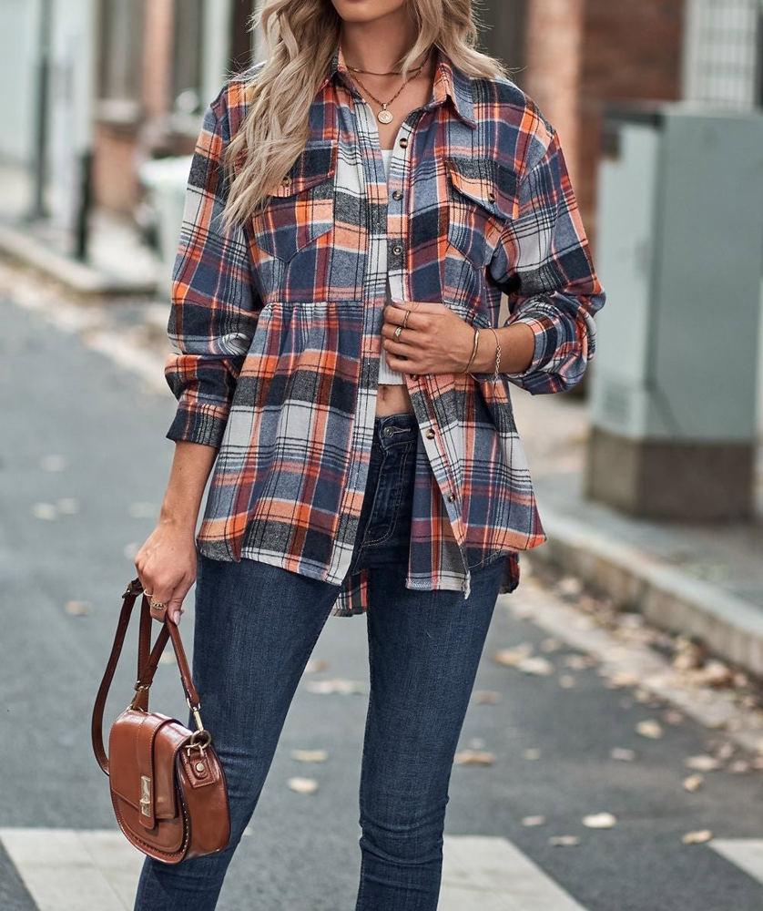 Gathered Plaid Pocket Top