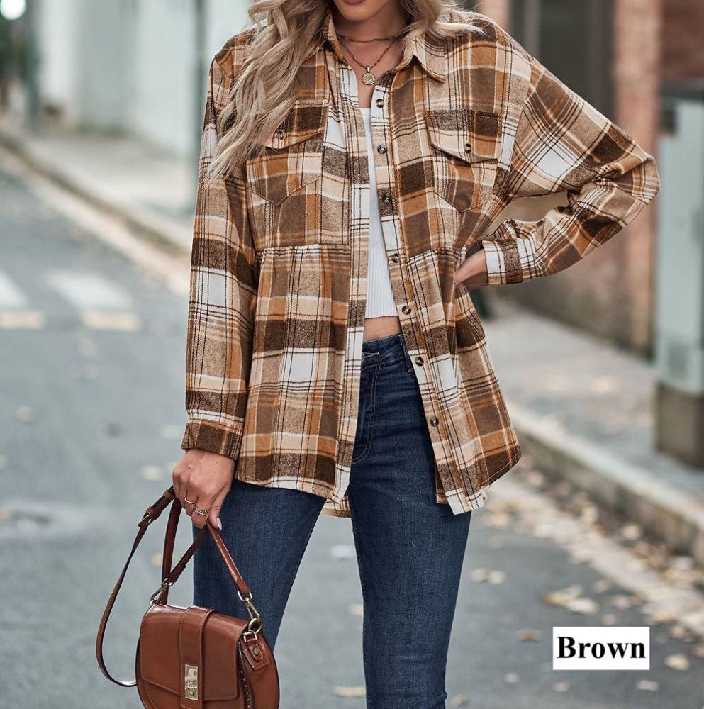 Gathered Plaid Pocket Top