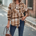 Small Brown Gathered Plaid Pocket Top