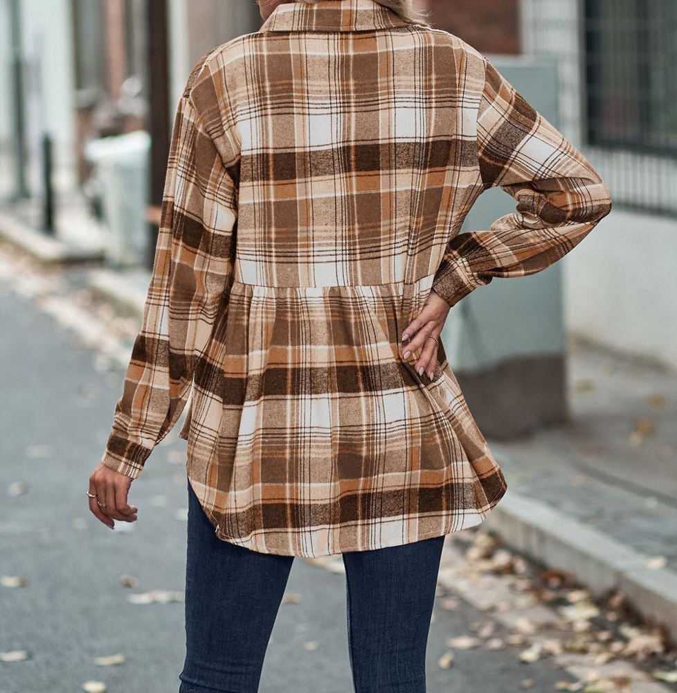 Gathered Plaid Pocket Top