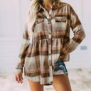 Small Brown Gathered Plaid Pocket Top