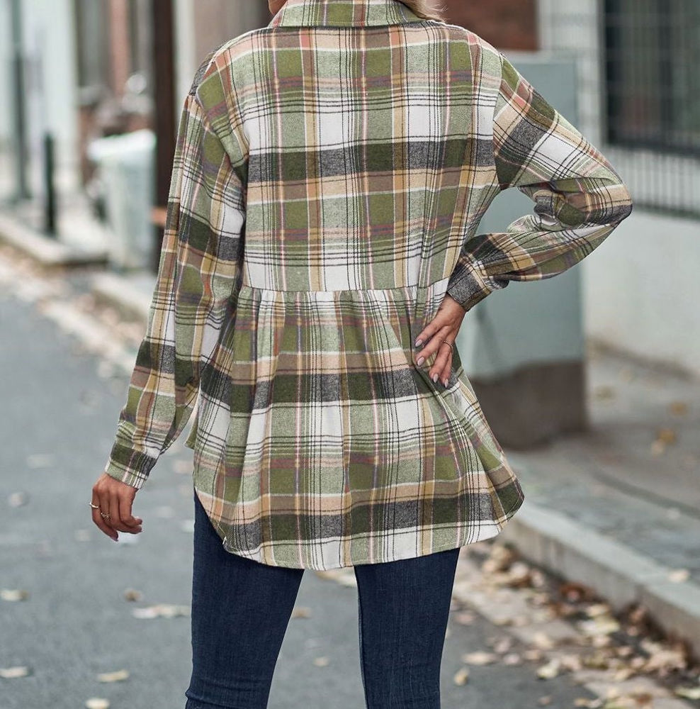 Gathered Plaid Pocket Top