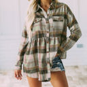 Small Green Gathered Plaid Pocket Top