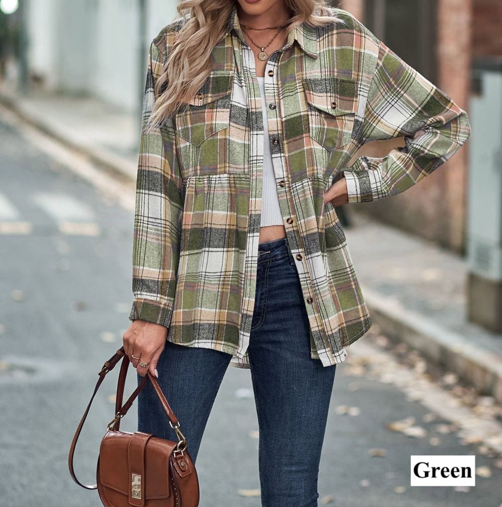 Gathered Plaid Pocket Top