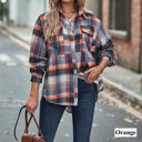 Large Orange Gathered Plaid Pocket Top