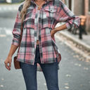 Small Pink Gathered Plaid Pocket Top