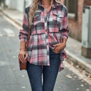 Small Pink Gathered Plaid Pocket Top