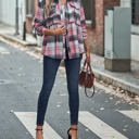 Small Pink Gathered Plaid Pocket Top