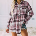 Small Pink Gathered Plaid Pocket Top