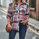 XXL Pink Gathered Plaid Pocket Top