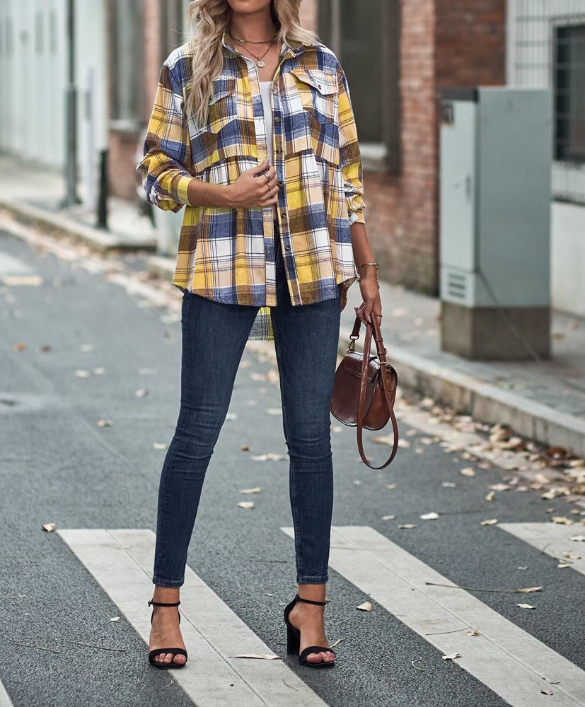 Gathered Plaid Pocket Top