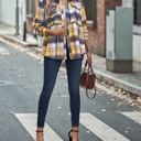 Small Yellow Gathered Plaid Pocket Top