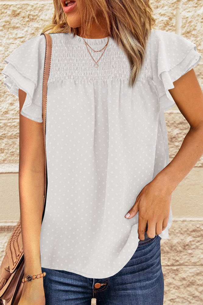 Gathered Ruffled Dotted Top