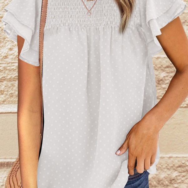 Gathered Ruffled Dotted Top