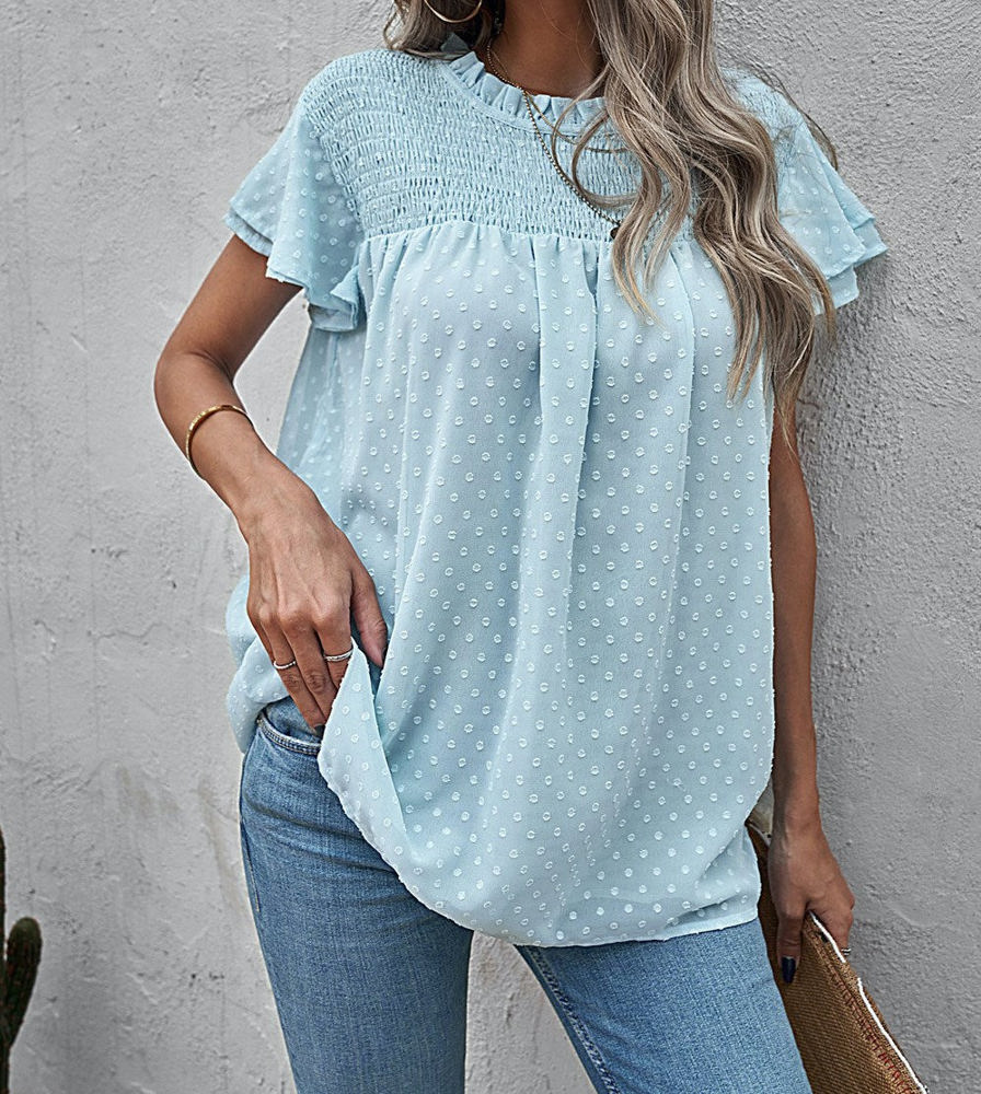 Gathered Ruffled Dotted Top