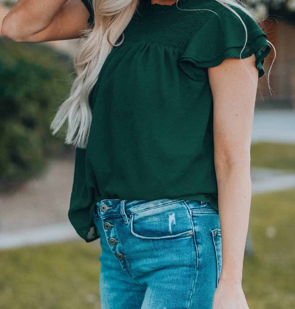 Gathered Ruffled Dotted Top