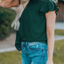 Small Green Gathered Ruffled Dotted Top