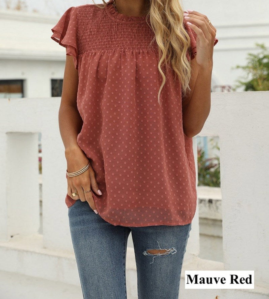 Gathered Ruffled Dotted Top