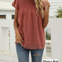 Medium Mauve Red Gathered Ruffled Dotted Top