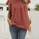 Small Mauve Red Gathered Ruffled Dotted Top