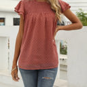 Small Mauve Red Gathered Ruffled Dotted Top