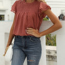 Small Mauve Red Gathered Ruffled Dotted Top