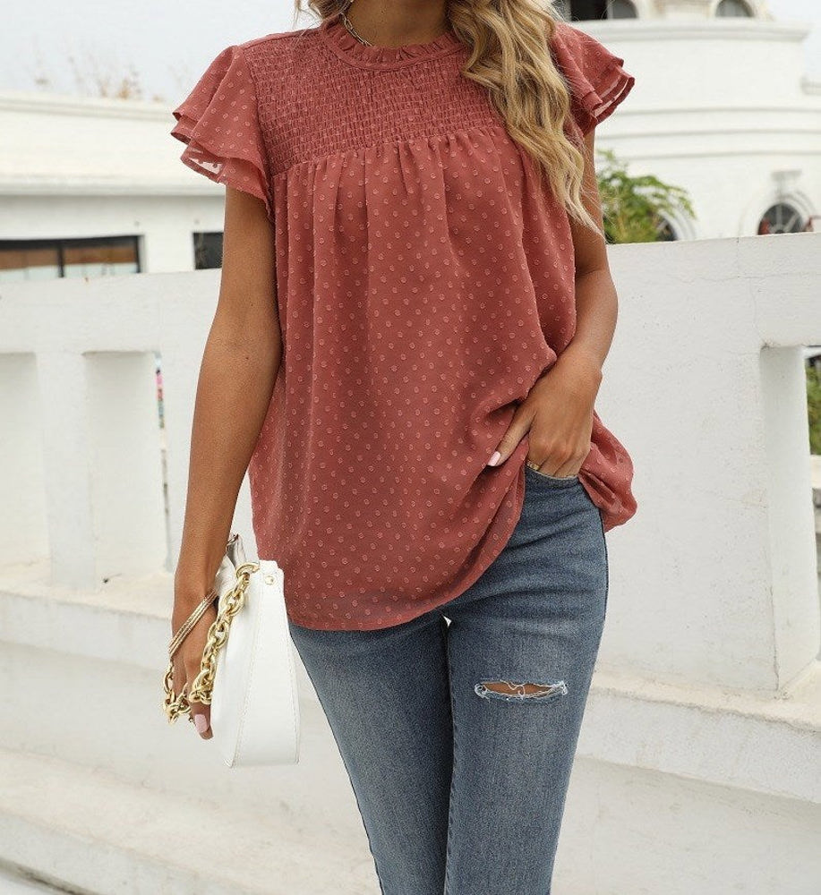 Gathered Ruffled Dotted Top