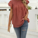 Small Mauve Red Gathered Ruffled Dotted Top