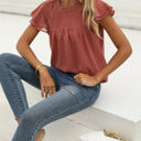 Small Mauve Red Gathered Ruffled Dotted Top