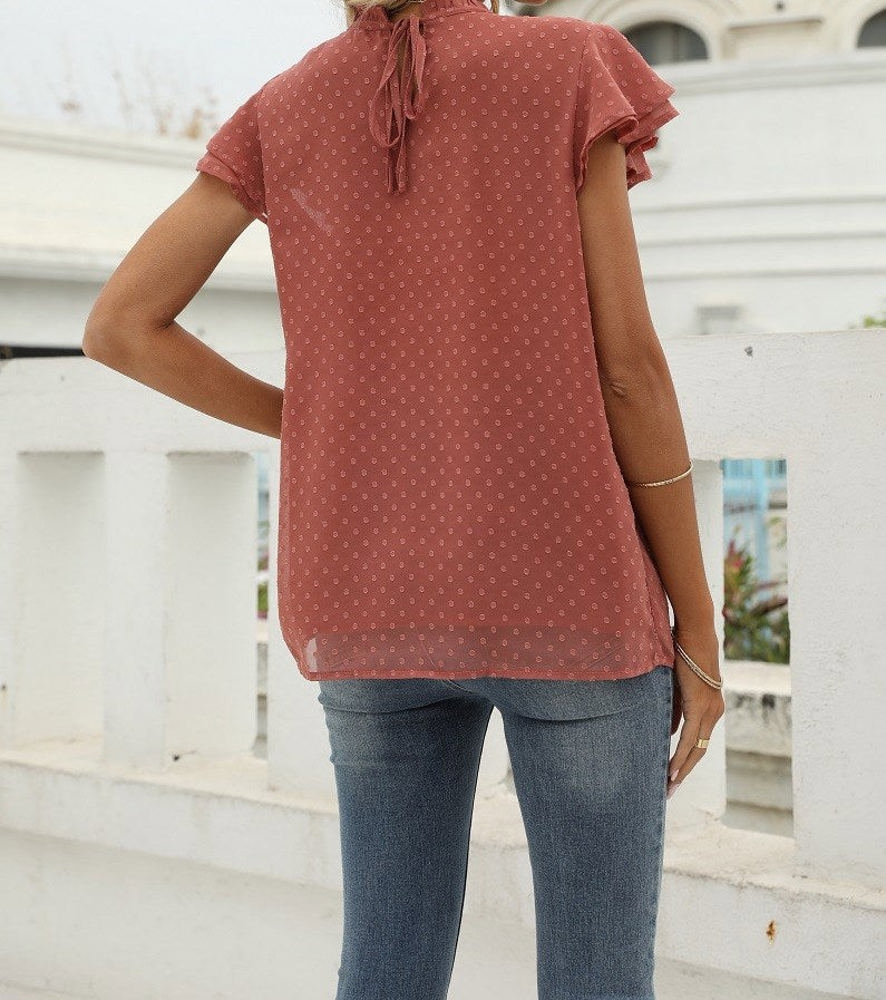 Gathered Ruffled Dotted Top