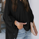 XL Black Sleeve Tab Pleated Top