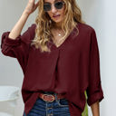 Large Red Sleeve Tab Pleated Top