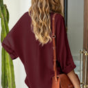 Small Red Sleeve Tab Pleated Top