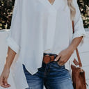 Large White Sleeve Tab Pleated Top