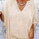 XL Beige V Neck Draped Top