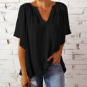 Large Black V Neck Draped Top