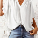 XXL White V Neck Draped Top